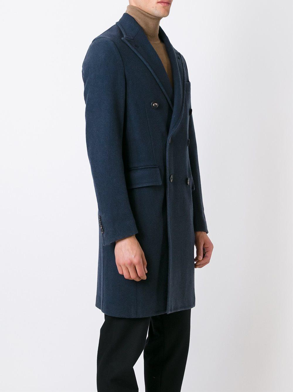 Lyst - Boglioli Long Pea Coat in Blue for Men