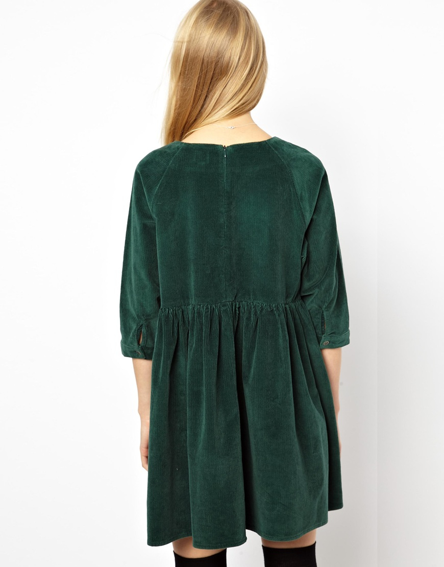 Lyst Asos Cord Smock Dress in Green in Green