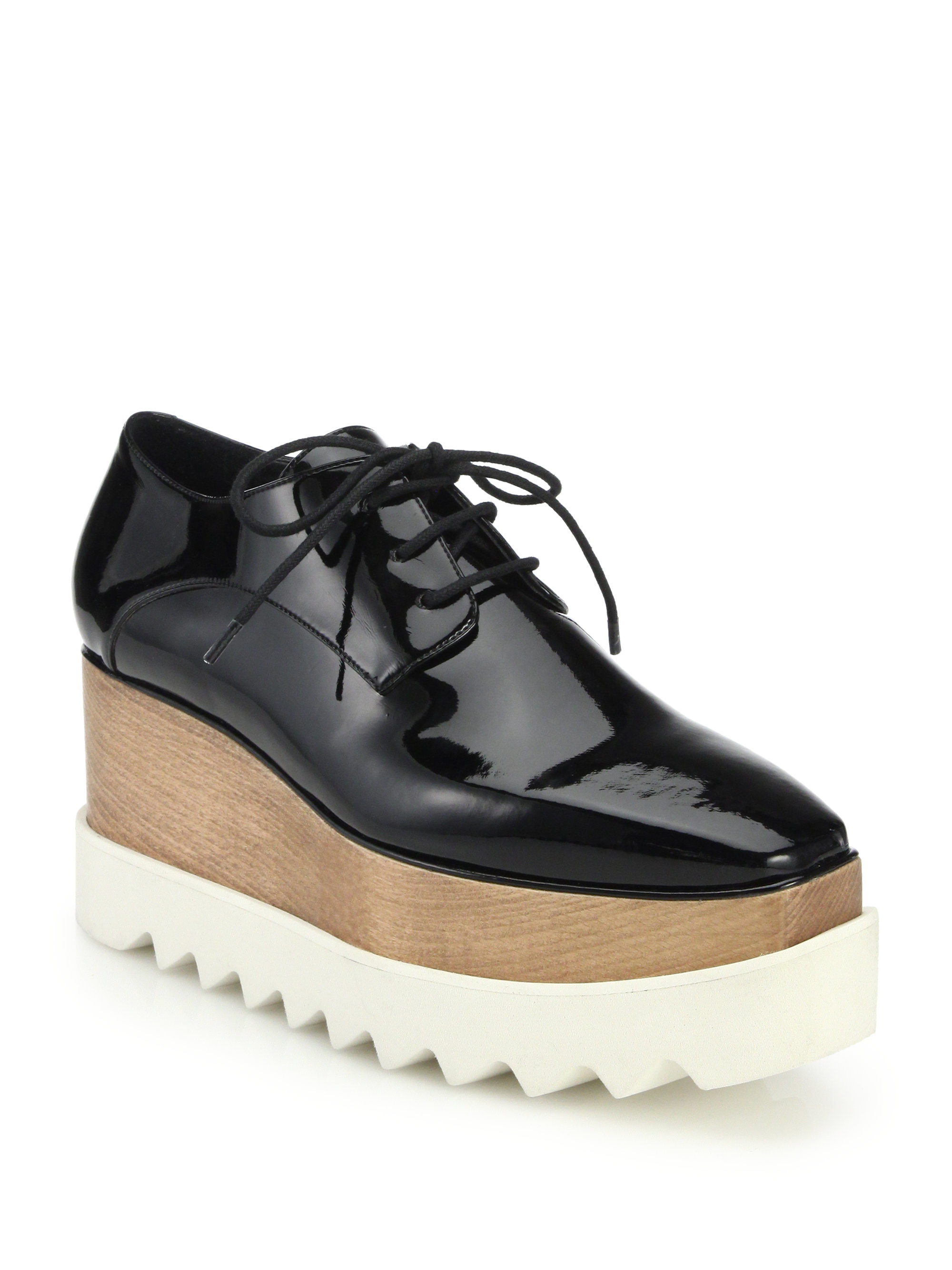Stella McCartney Wood & Rubber-platform Faux Patent Leather Oxfords in ...