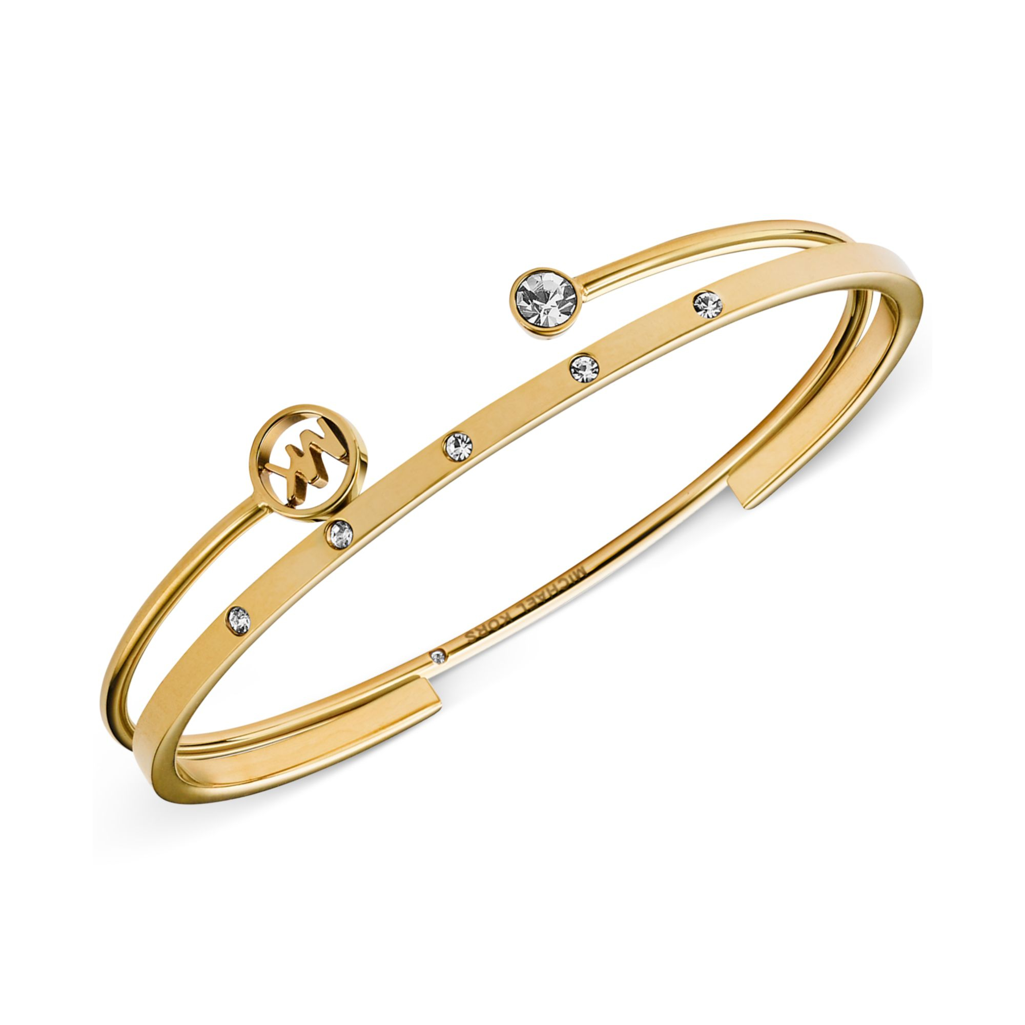 Michael Kors Gold-Tone Crystal Logo Bangle Bracelet Set in Gold | Lyst