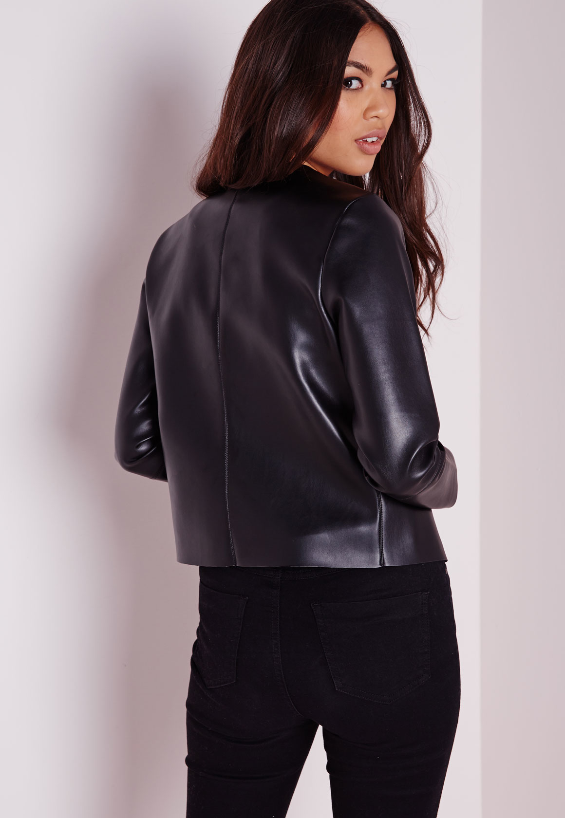 Lyst - Missguided Collarless Faux Leather Jacket Black in Black