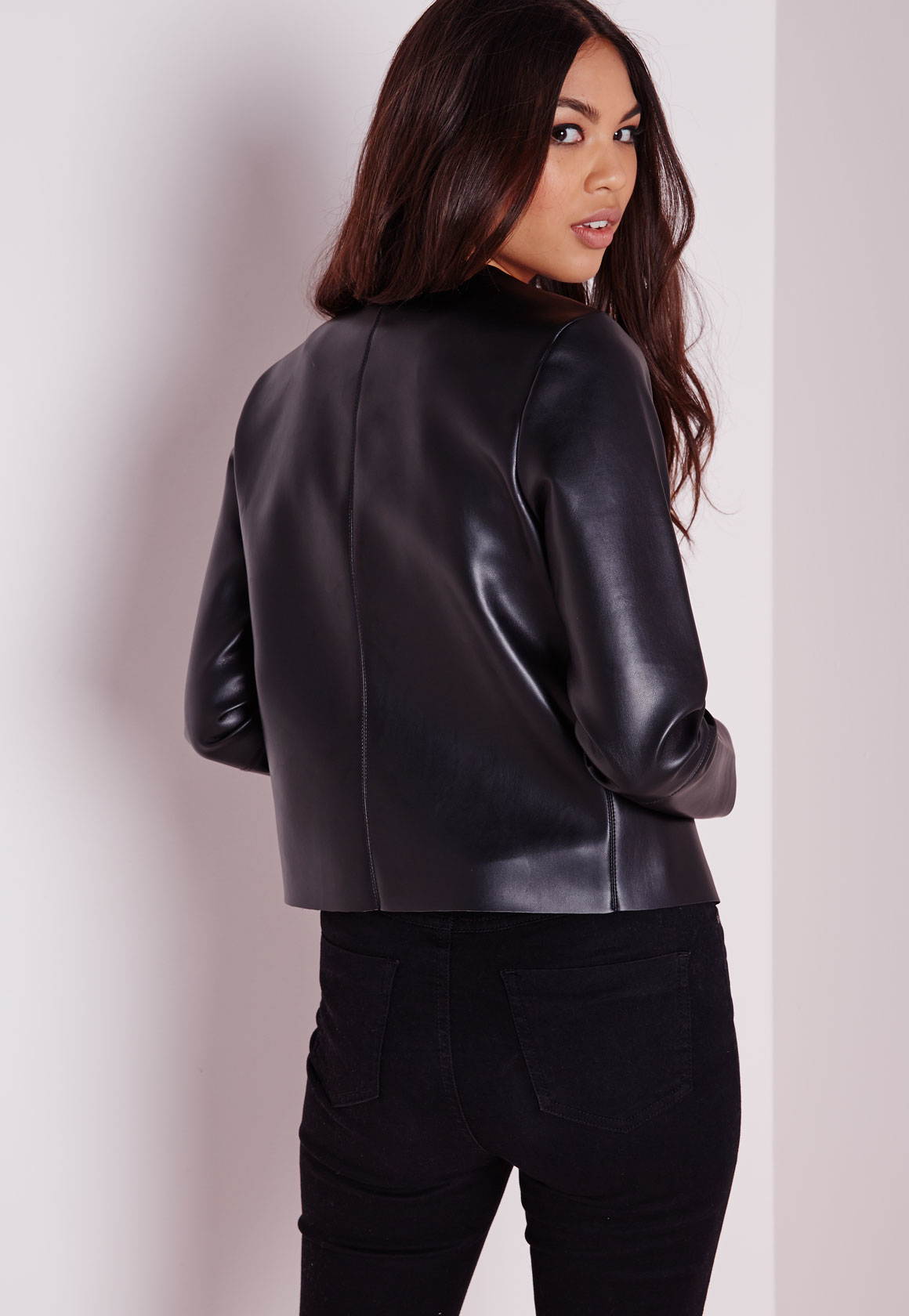 Lyst Missguided Collarless Faux Leather Jacket Black In Black