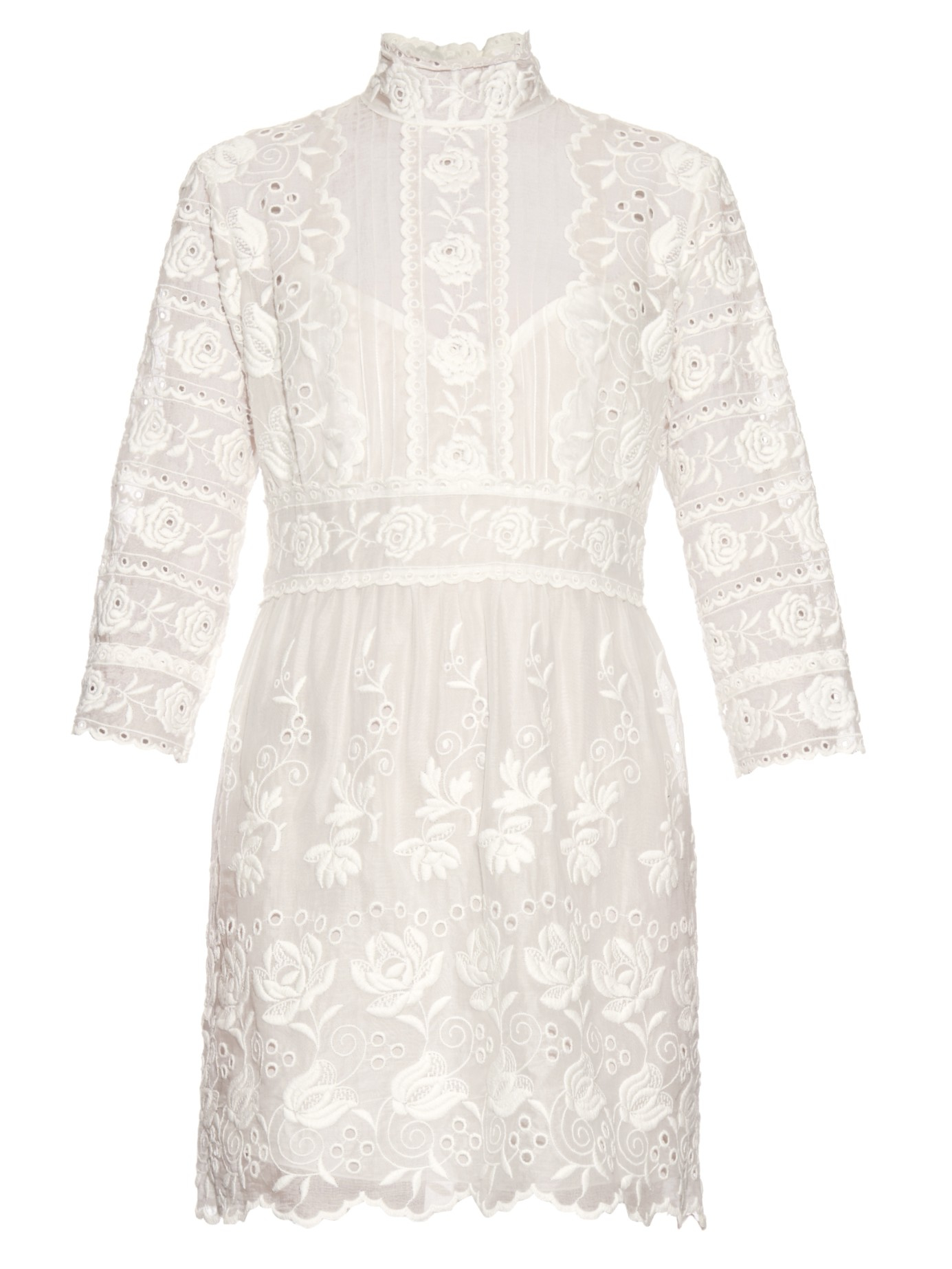 Lyst Marc Jacobs Highneck Embroidered Silk Broderieanglaise Dress