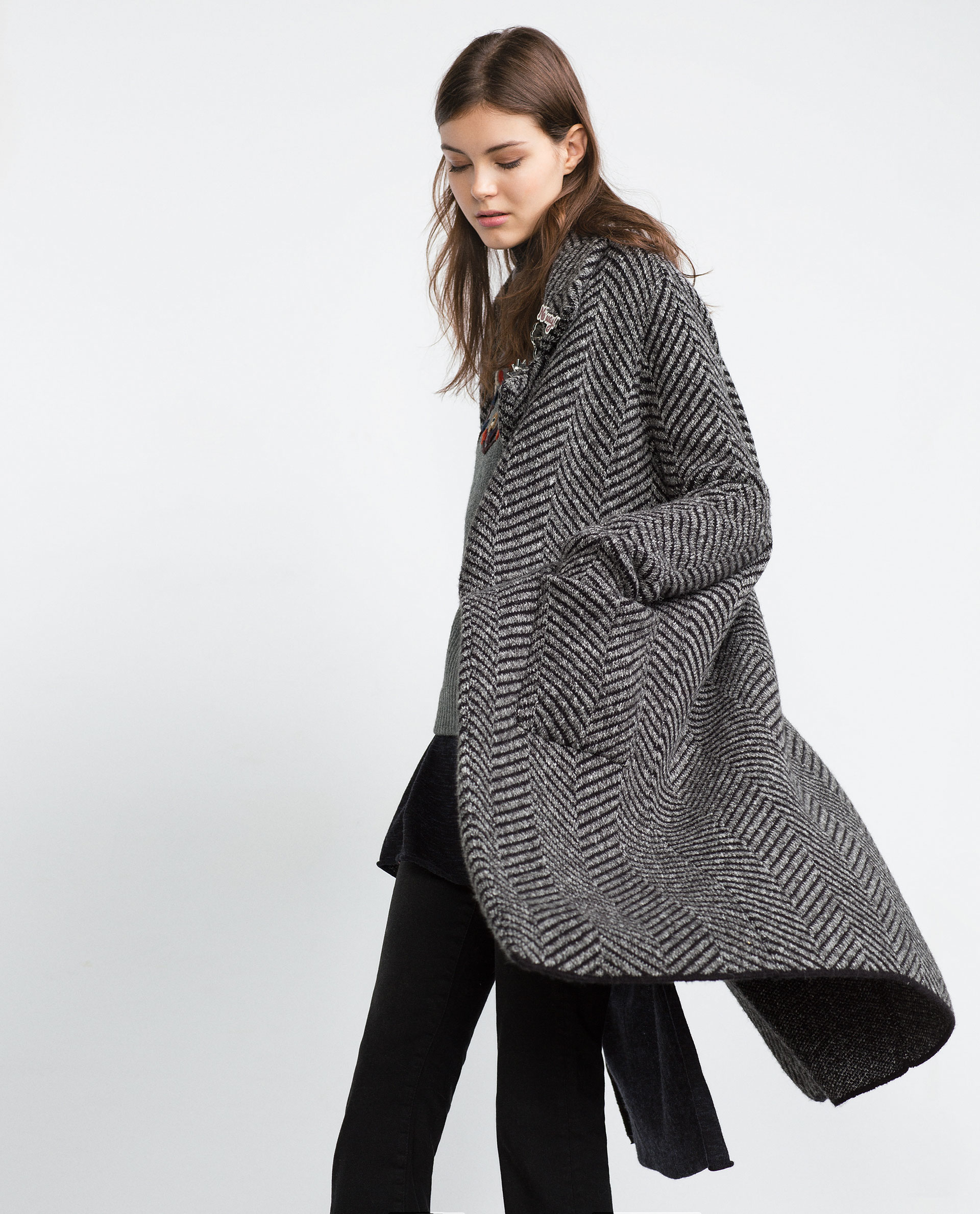 Zara Herringbone Coat in Gray | Lyst