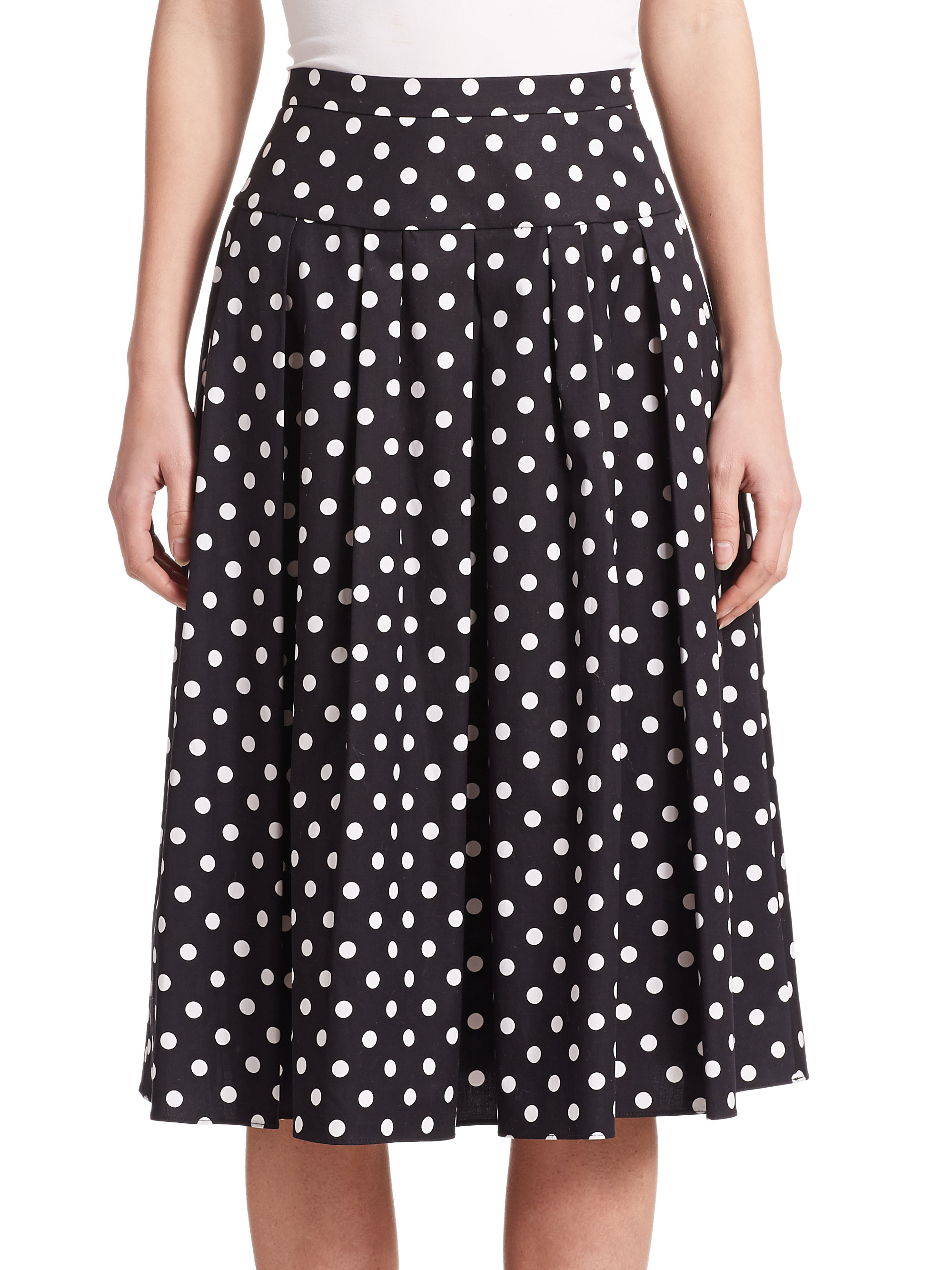 Michael kors Polka Dot Pleated Skirt in Black | Lyst