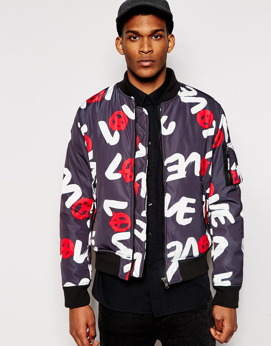 Love moschino Love Print Bomber Jacket in Black for Men | Lyst