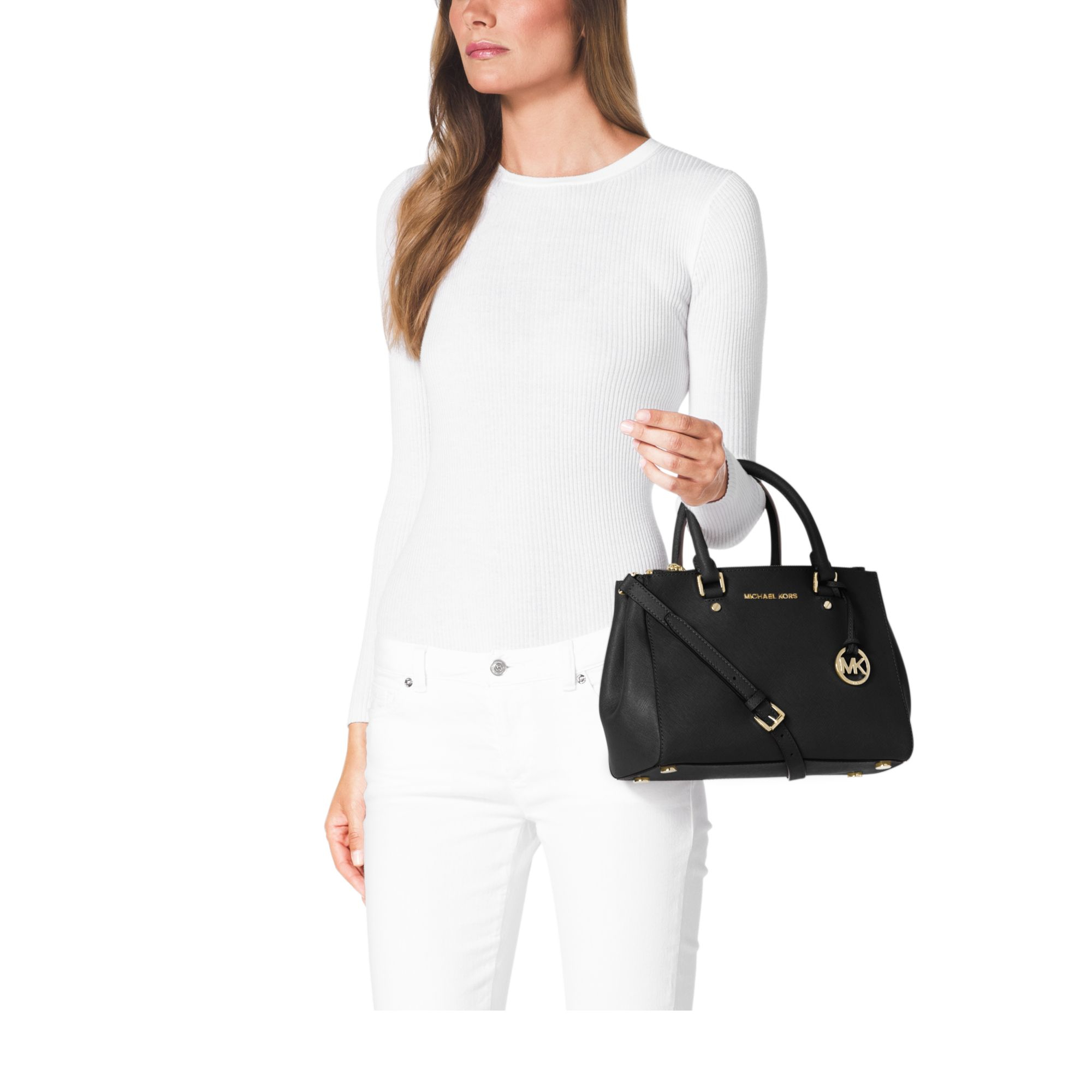 Lyst Michael Kors Sutton Small Saffiano Leather Satchel In Black Gallery Women S Michael By Kors Sutton