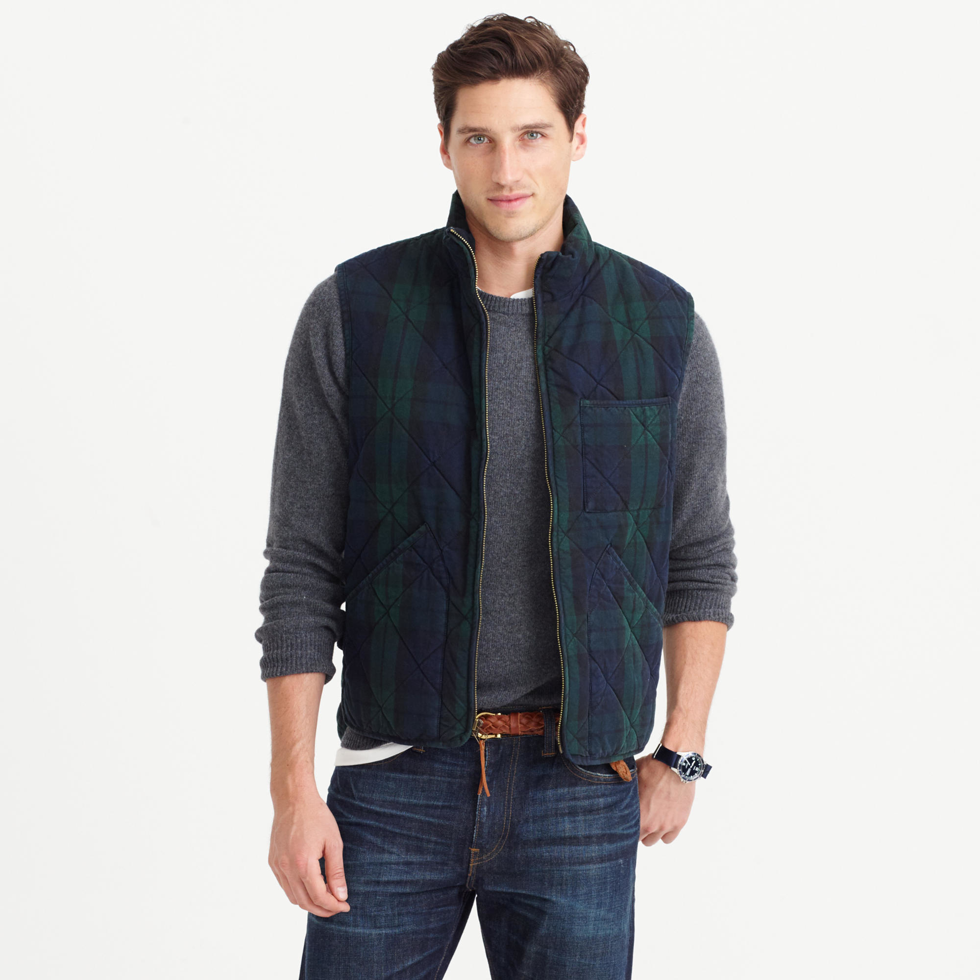 J.crew Sussex Quilted Vest In Black Watch in Green for Men (blackwatch ...
