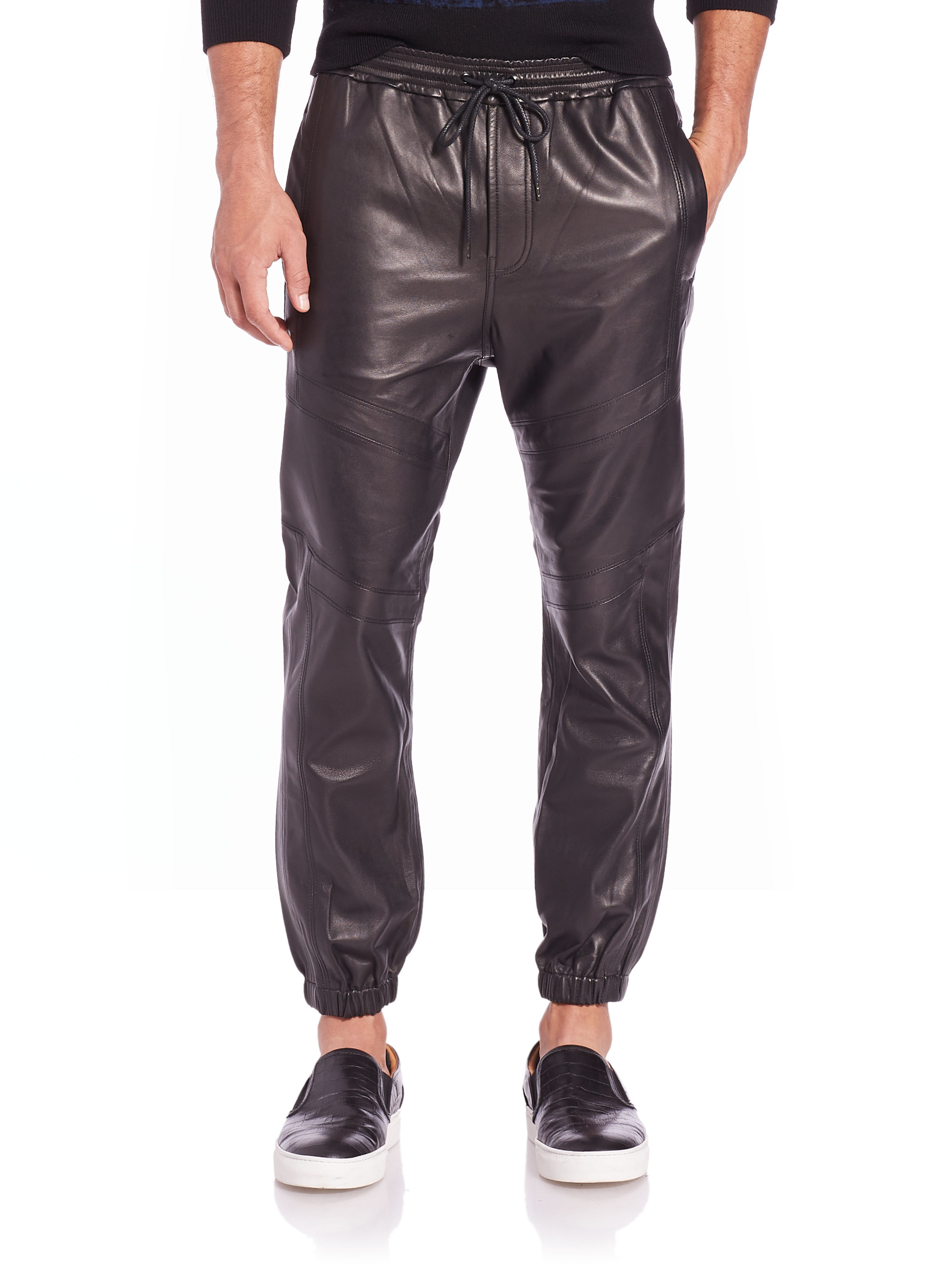 J brand Kilmer Leather Jogger Pants in Black for Men | Lyst