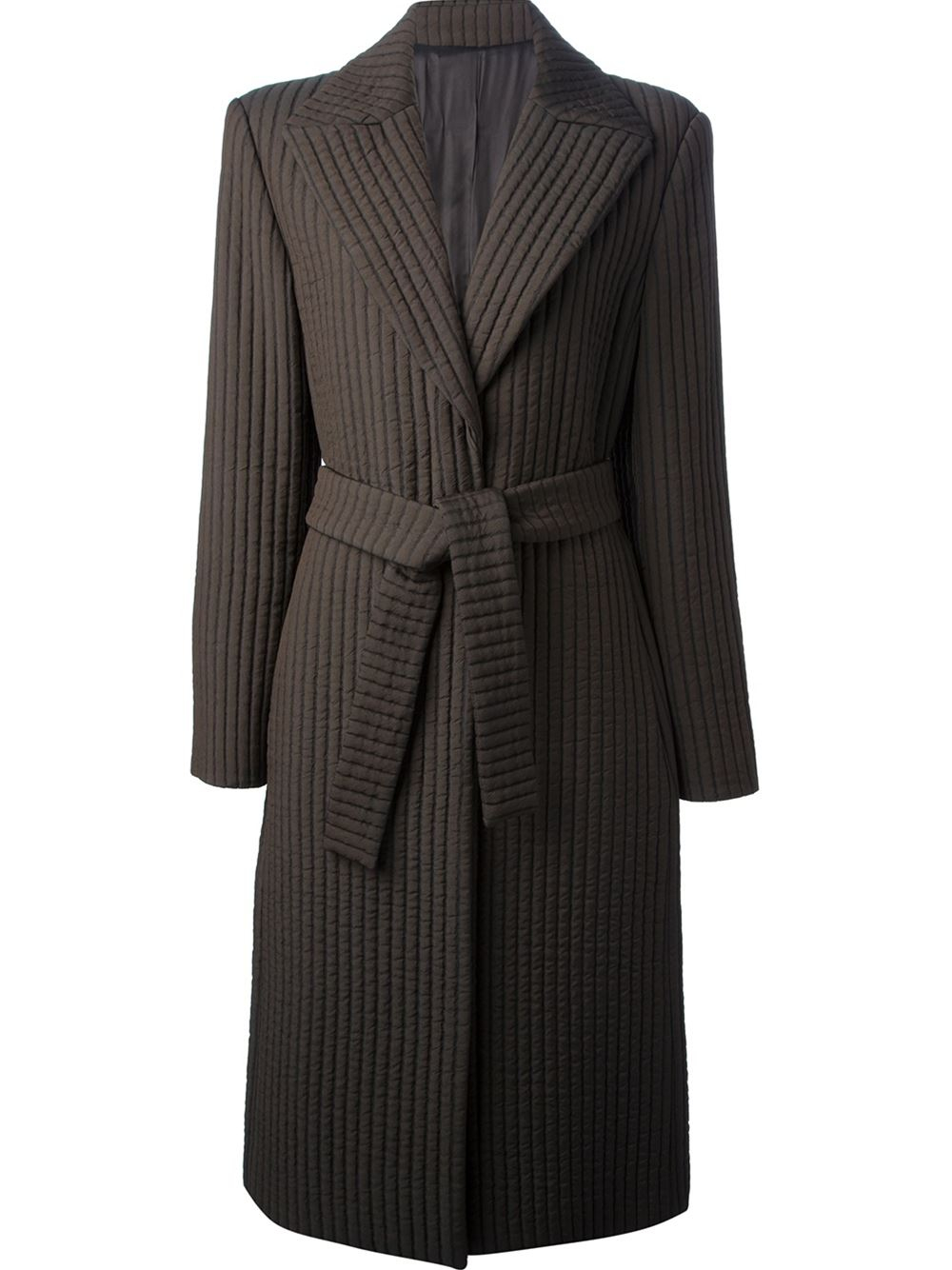Versace Ribbed Coat in Brown | Lyst