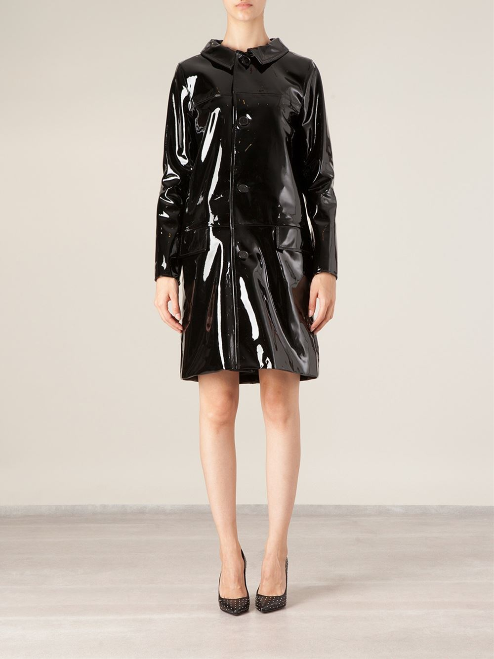 Lyst Saint Laurent Patent Coat in Black