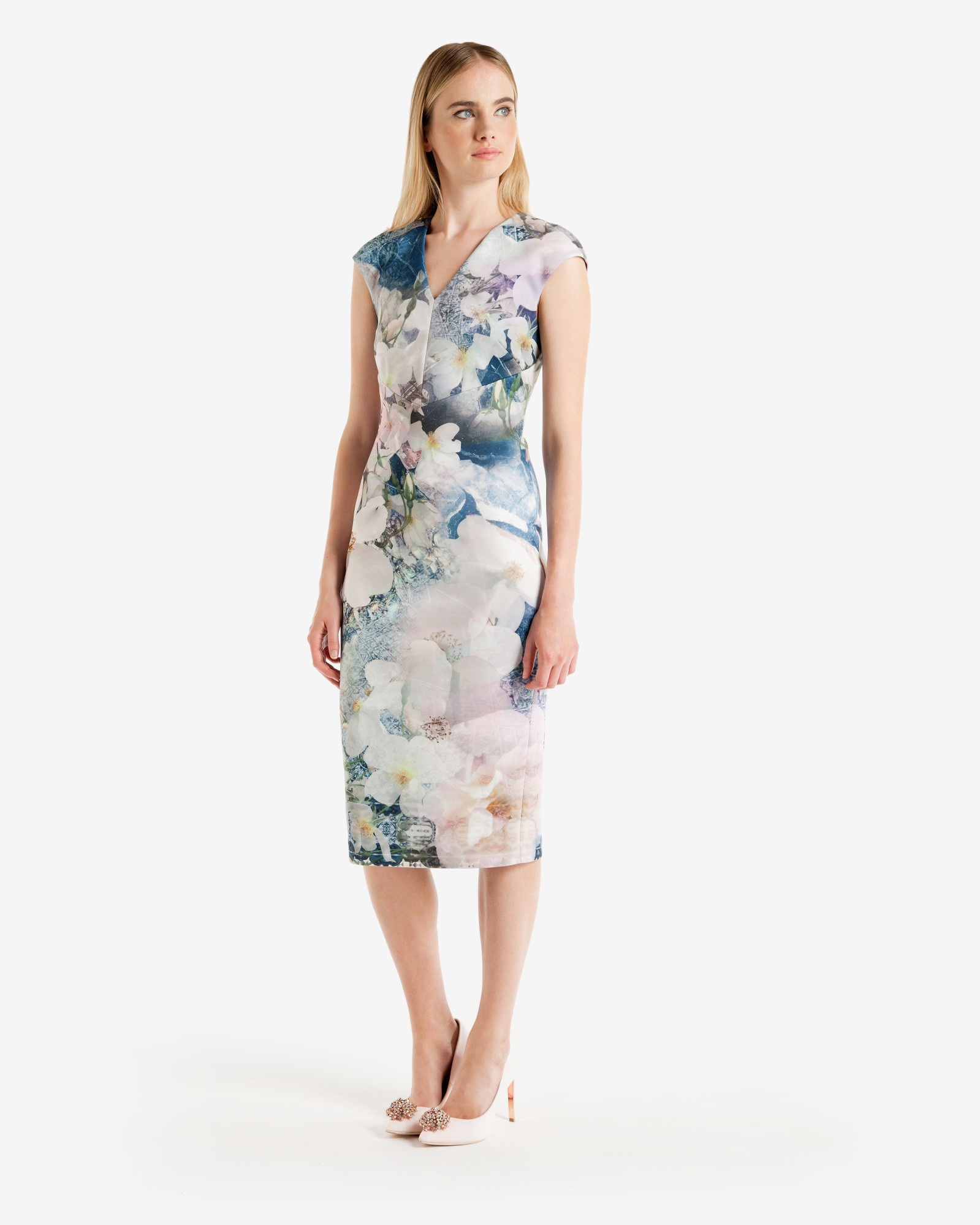 Lyst - Ted Baker Amily Floral Geo Midi Dress in Blue