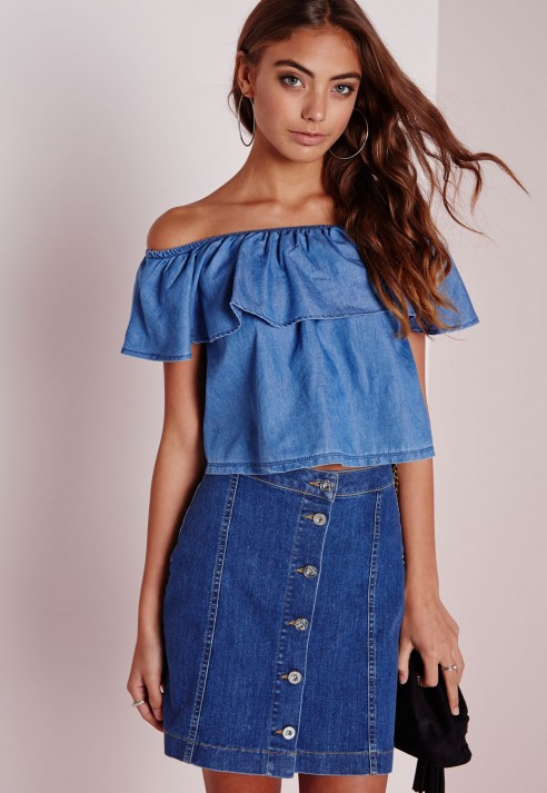 bright blue bardot top