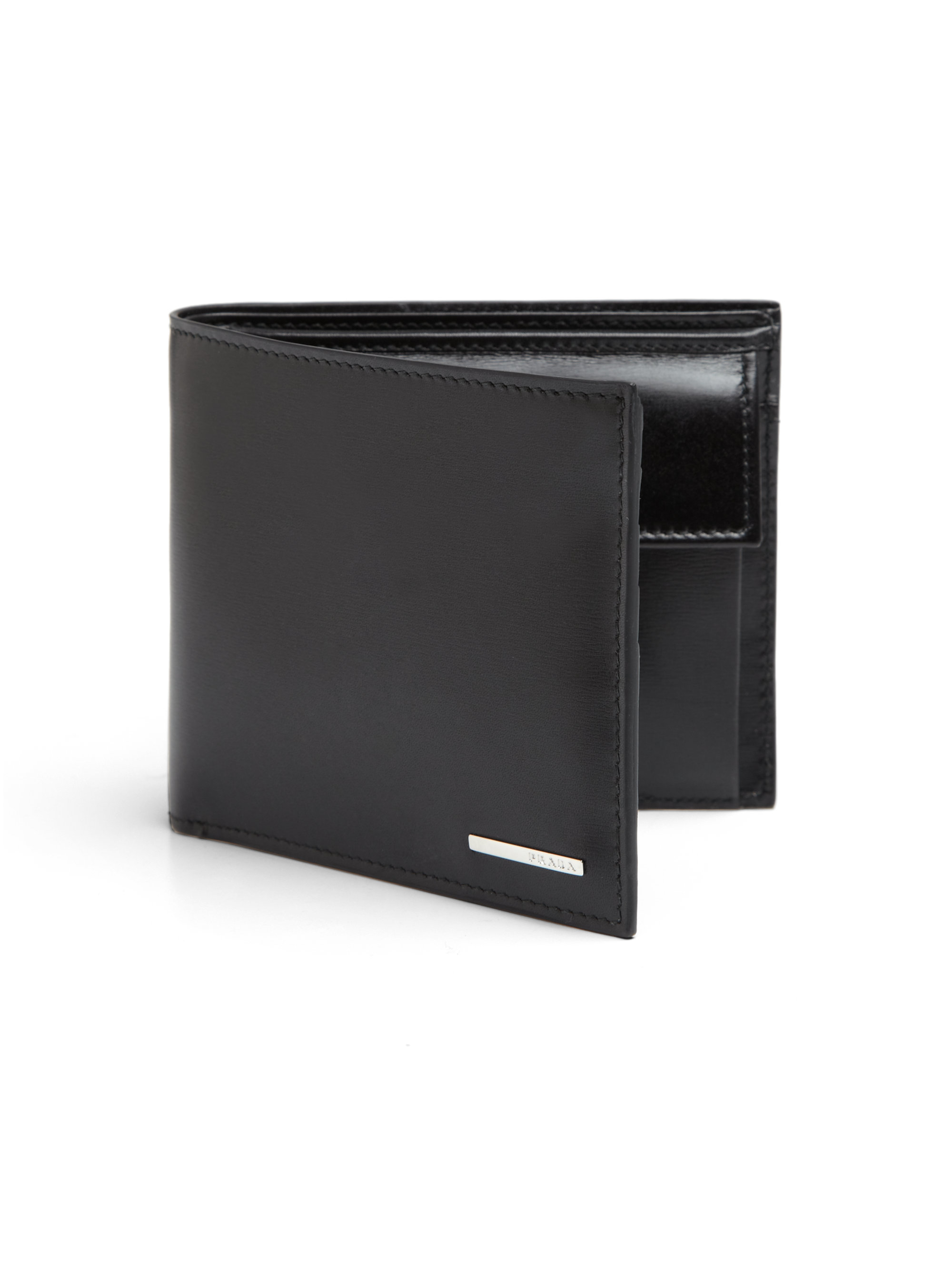 Prada Calf Leather Billfold Wallet With Coin Pouch in Black for ...  