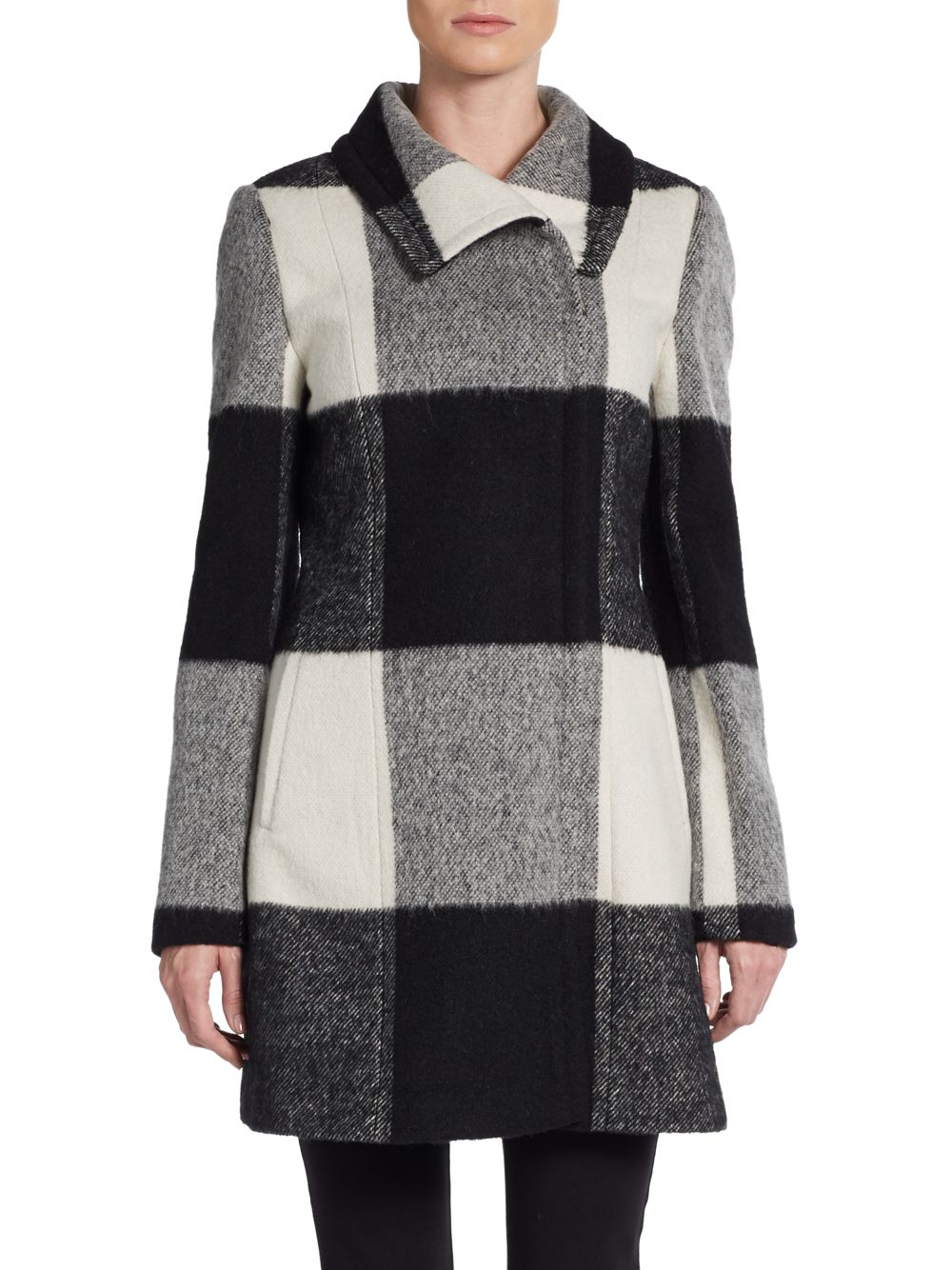 Lyst - Ivanka Trump Buffalo Check Wool-Blend Coat in Black