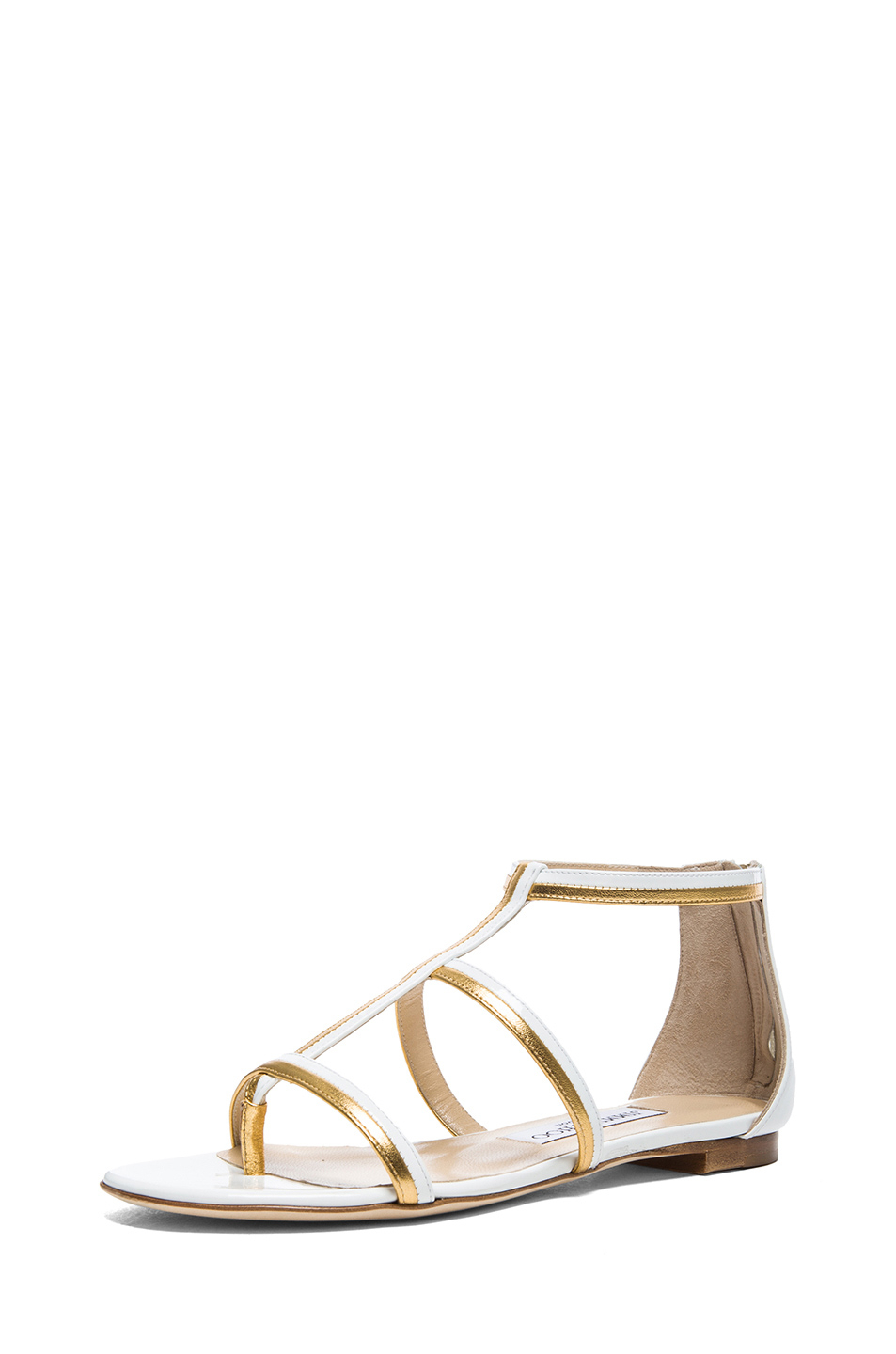 Jimmy Choo Tabitha Patent Leather Sandals in White (White & Gold) | Lyst