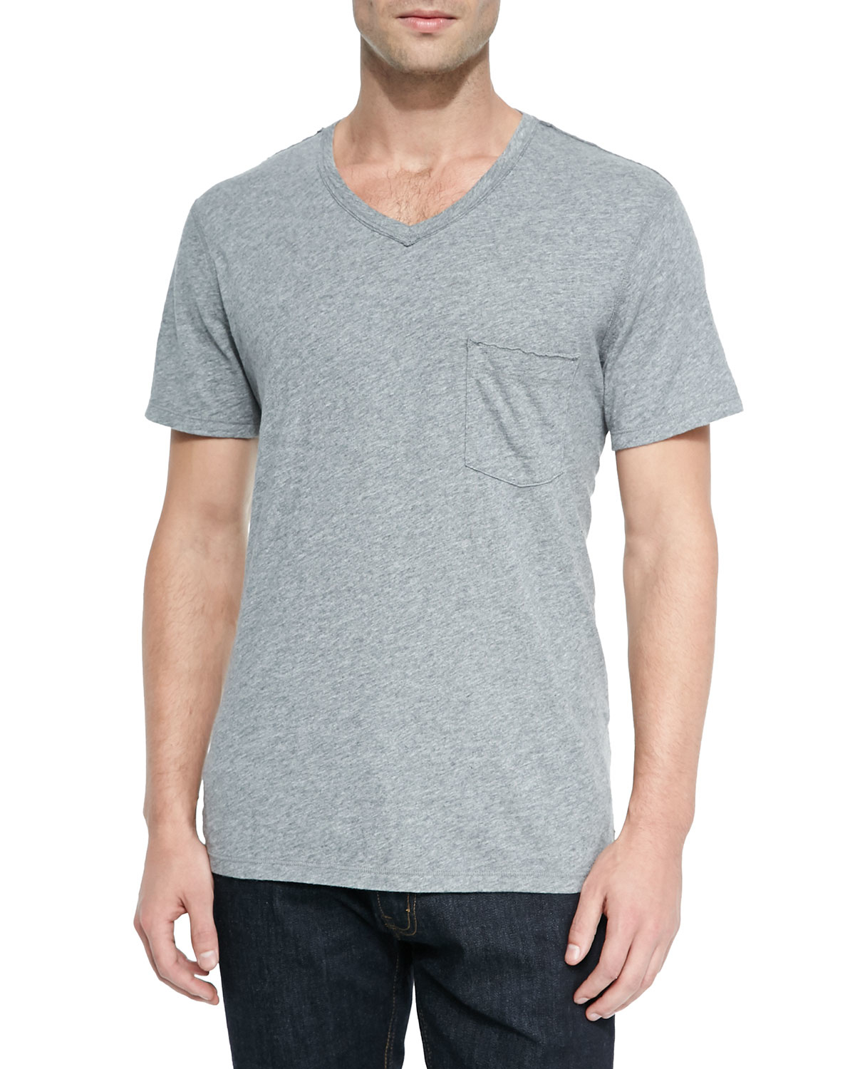 Lyst - 7 for all mankind V-Neck Cotton T-Shirt in Gray for Men