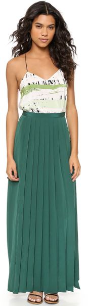 Tibi Pleated Slit Skirt Basil in Green (Basil) | Lyst