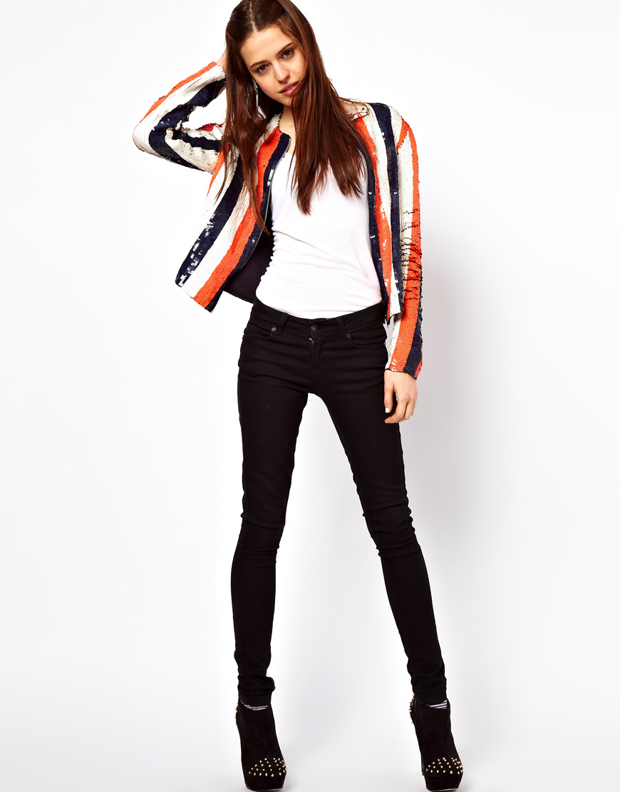 Asos collection Asos Sequin Stripe Jacket in Orange | Lyst
