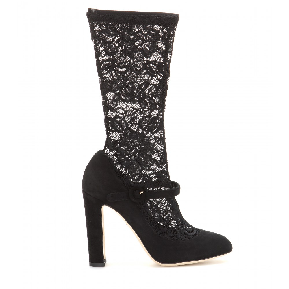 Lyst - Dolce & Gabbana Suede and Lace Boots in Black