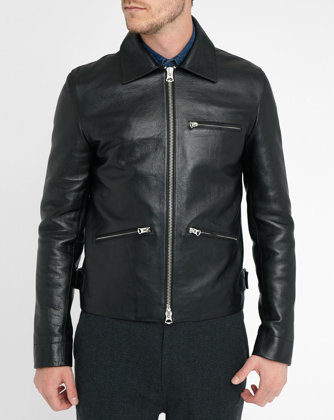Acne Black August Leather Biker Jacket in Black for Men | Lyst