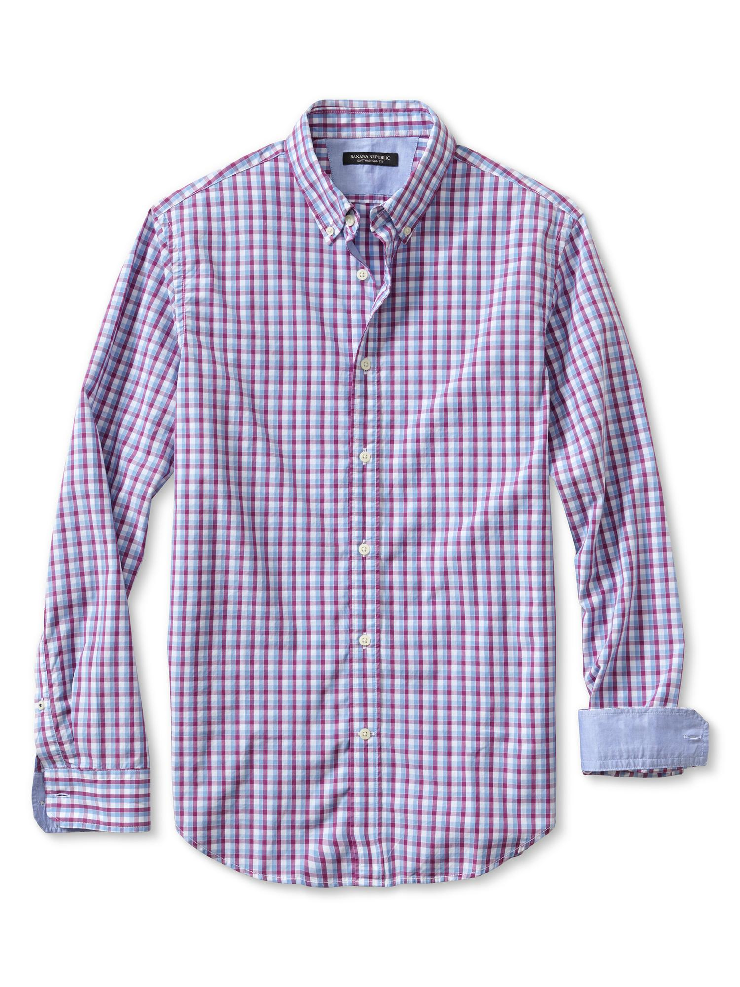 Banana Republic Slim Fit Soft Wash Two Tone Gingham Button Down Shirt ...