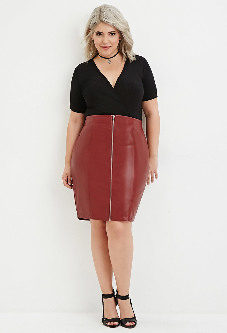 plus size leather skirt pink