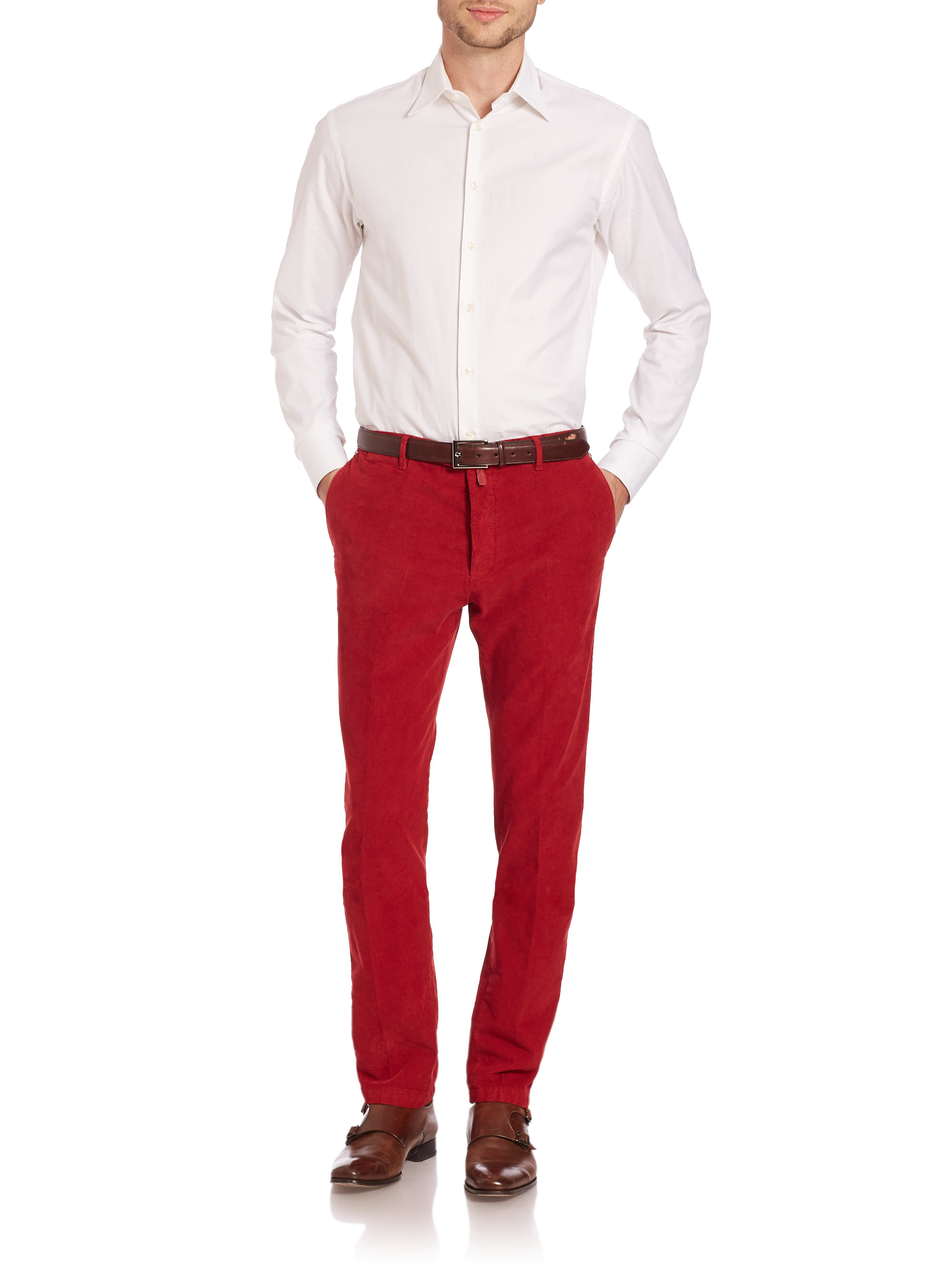 red corduroy trousers