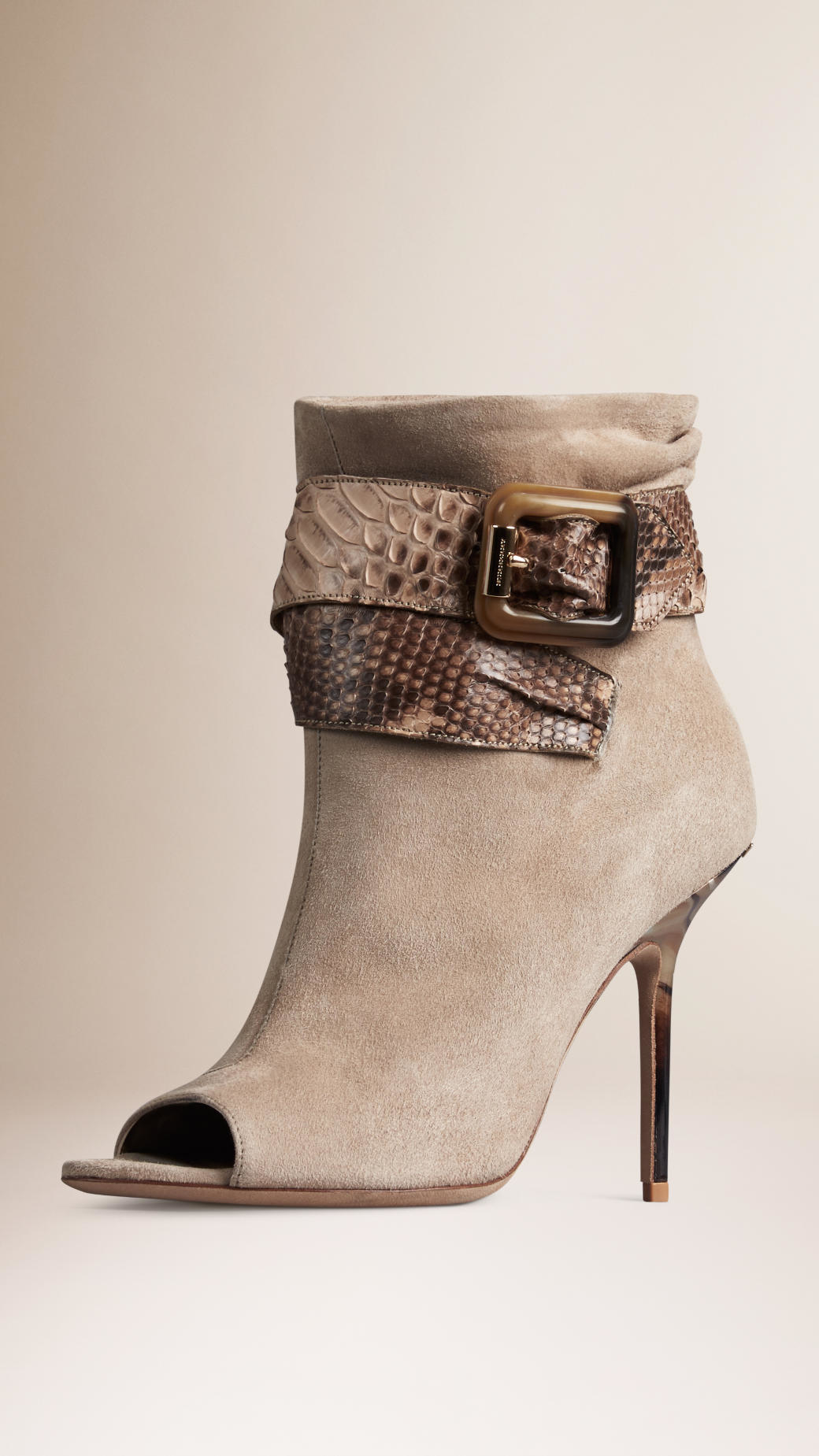 Lyst Burberry Python Trim Suede PeepToe Ankle Boots in