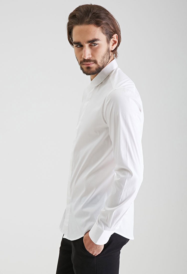 Forever 21 Round-collar Button-down Shirt in White for Men | Lyst