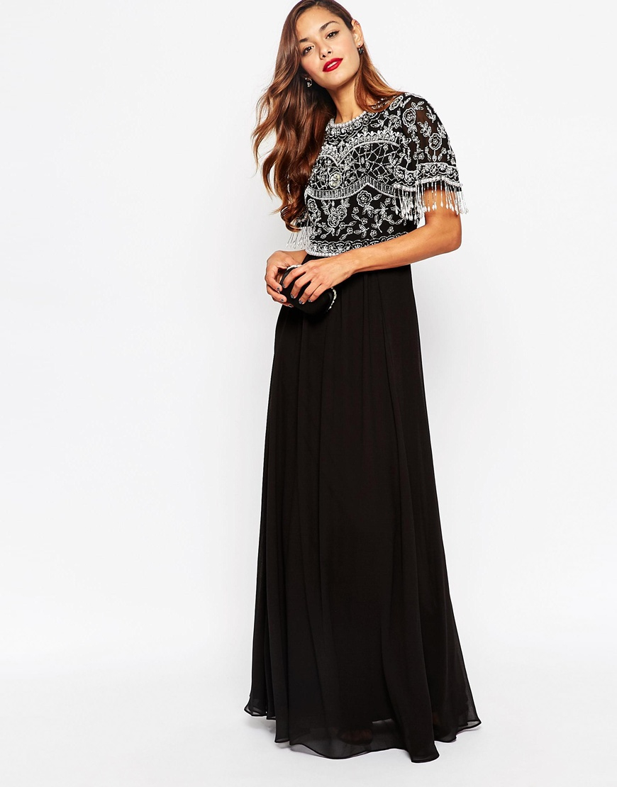 Asos Beautiful Embellished Maxi Dress With Sequin Fringe Sleeves in ...