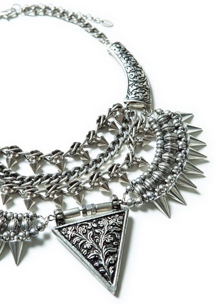 Zara Triangular Studded Necklace in Silver | Lyst