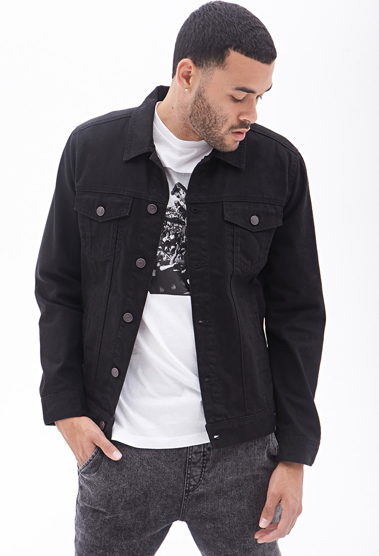 Forever 21 Clean Wash Denim Jacket in Black for Men | Lyst