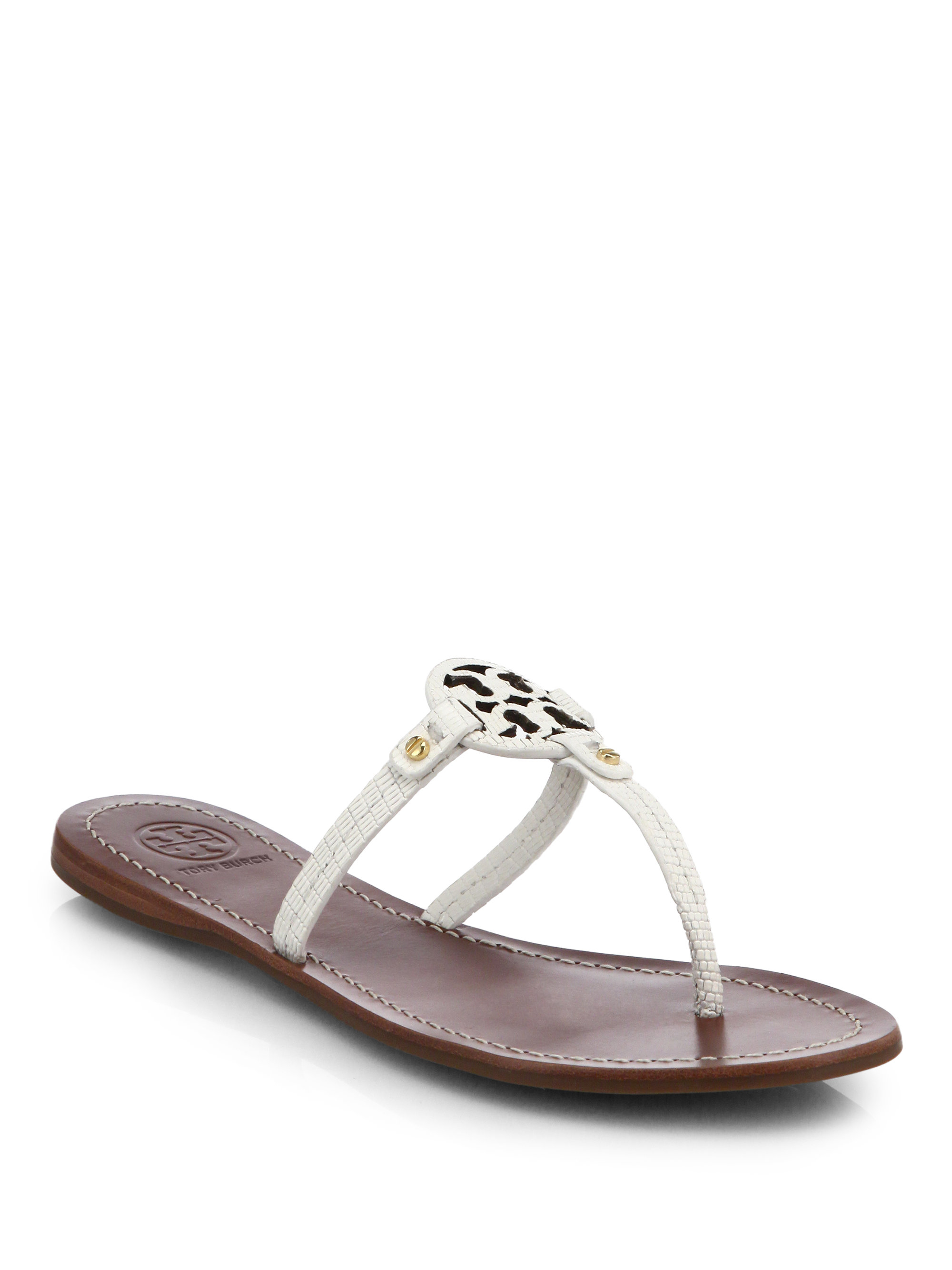 Tory burch Mini Miller Snake-embossed Leather Logo Thong Sandals in ...