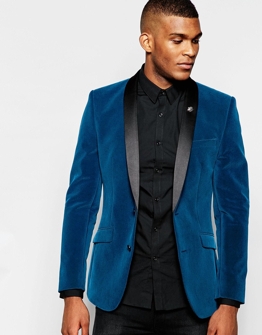 Asos Skinny Blazer In Velvet in Blue for Men Lyst