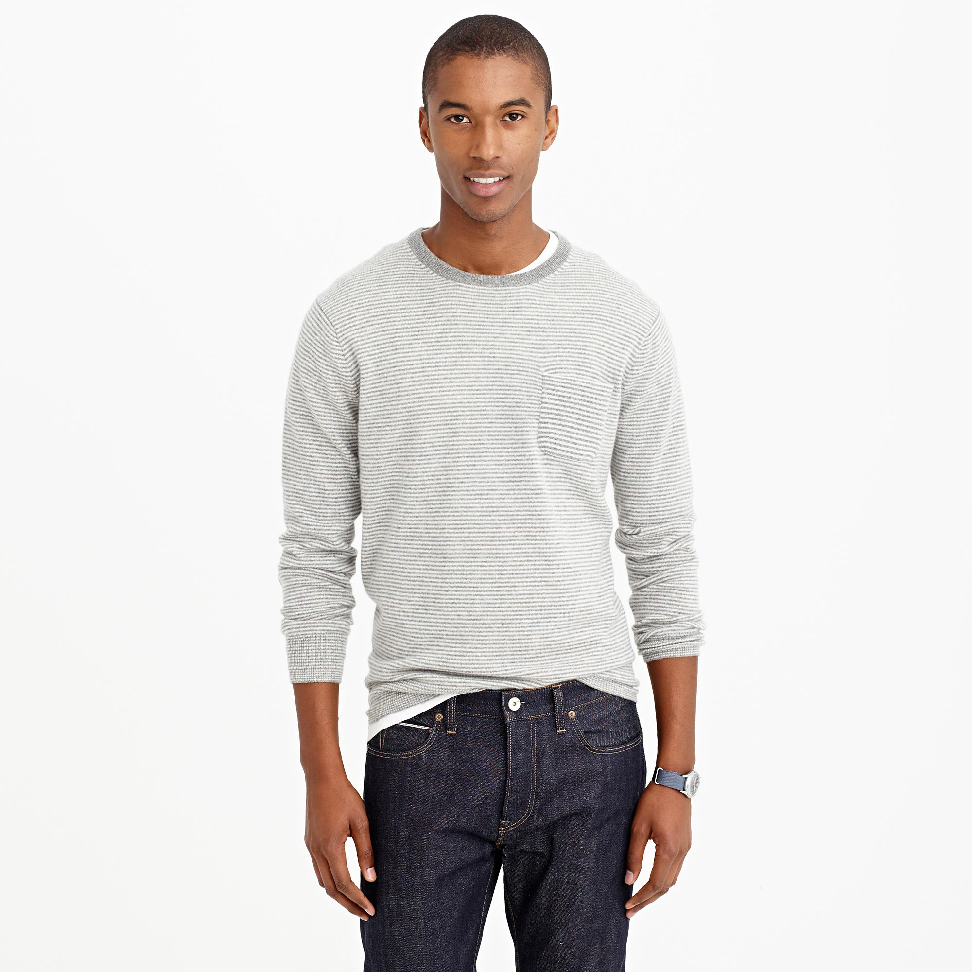 J.crew Italian Cashmere Pocket Sweater In Microstripe in Gray for Men ...