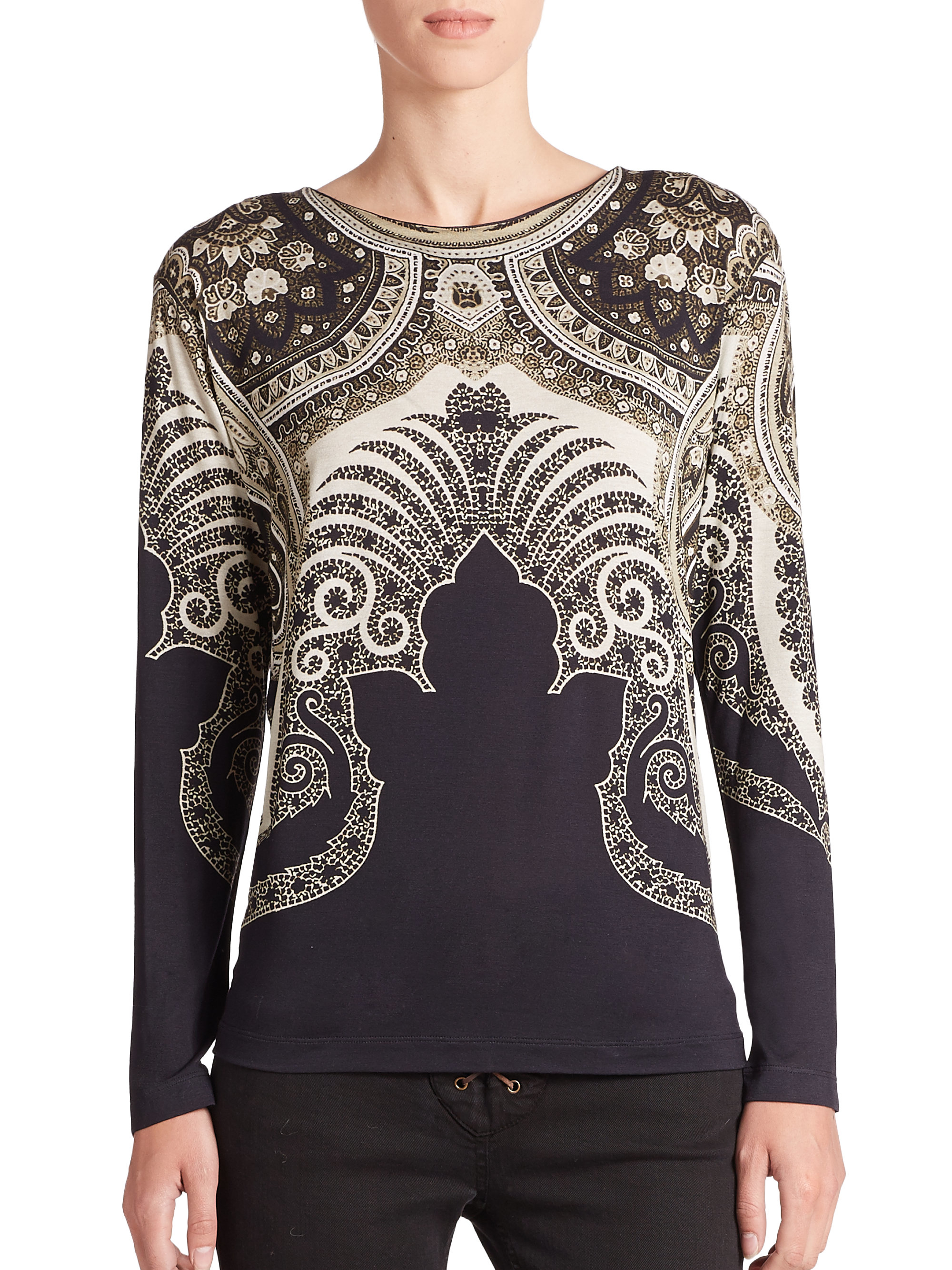 Lyst - Etro Paisley Border-print Top in Black