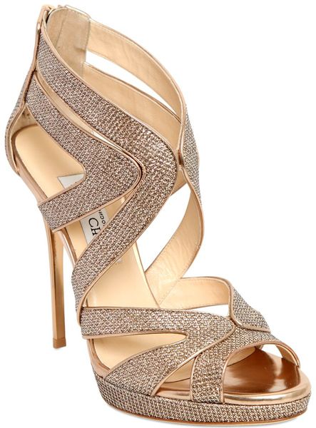 Jimmy Choo 120Mm Collar Glitter Cage Sandals in Pink (ROSE GOLD) | Lyst