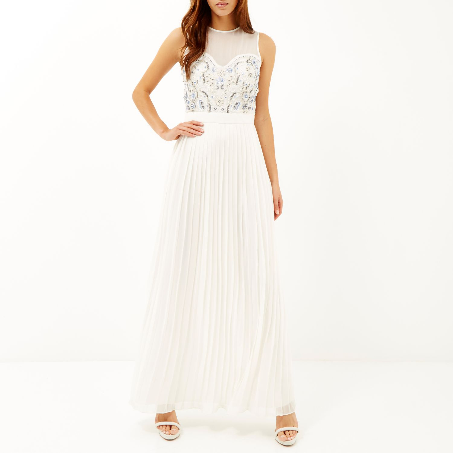 White Pleated Maxi Dress