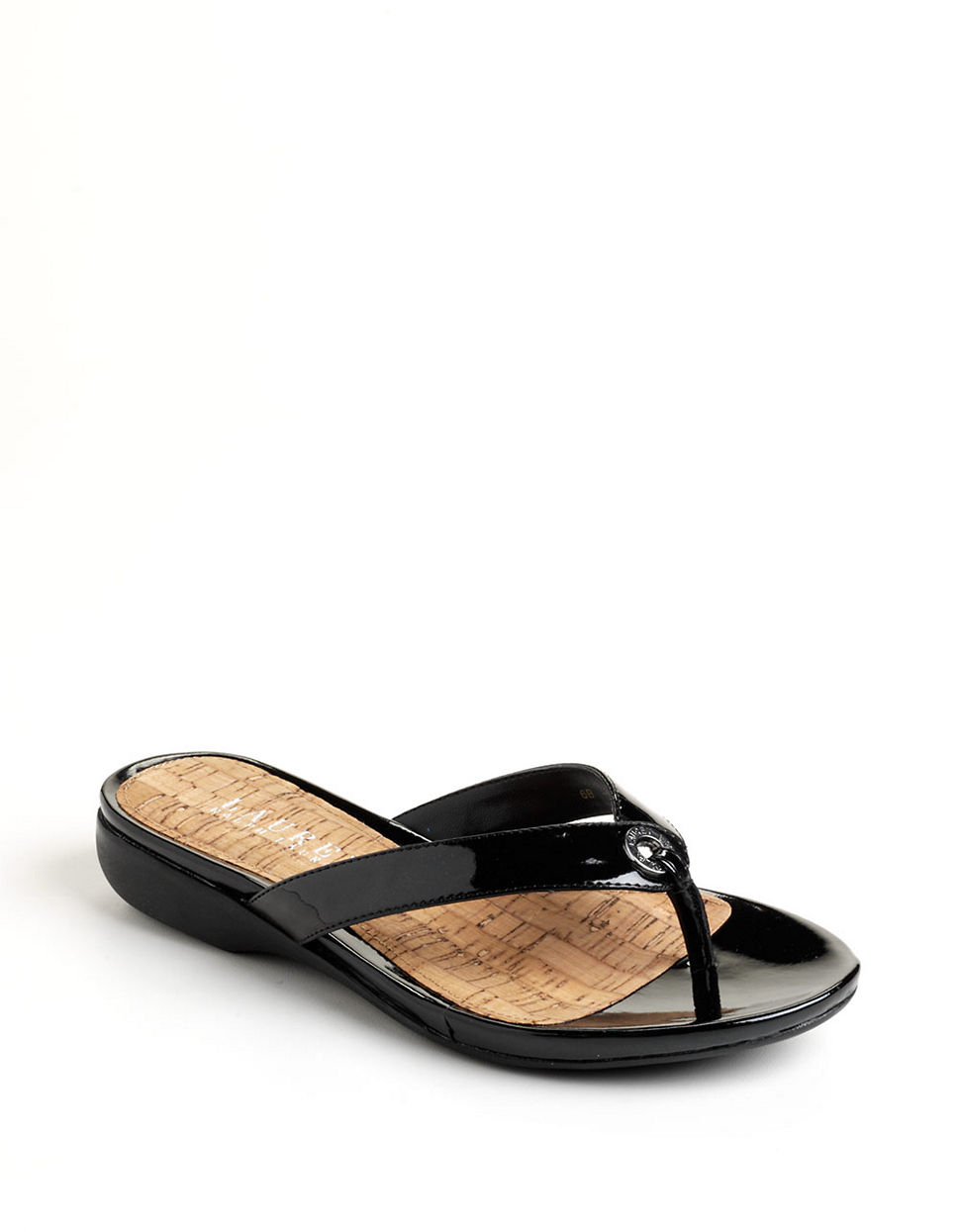Lauren by ralph lauren Karmina Patent Thong Sandals in Black | Lyst
