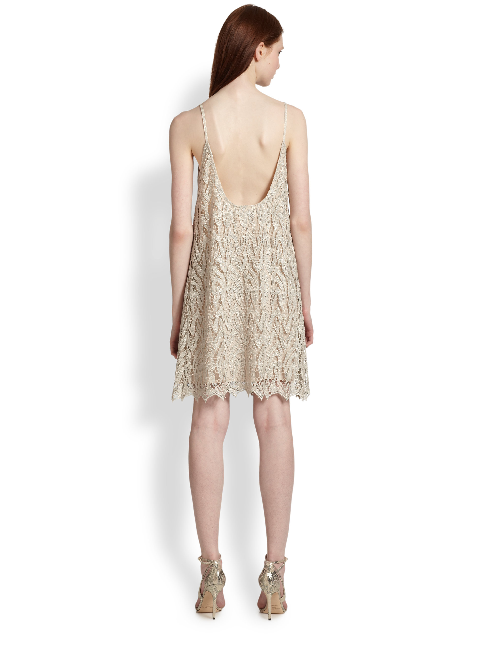 Alice Olivia Emmie Metallic Lace Slip Dress In Gray Lyst