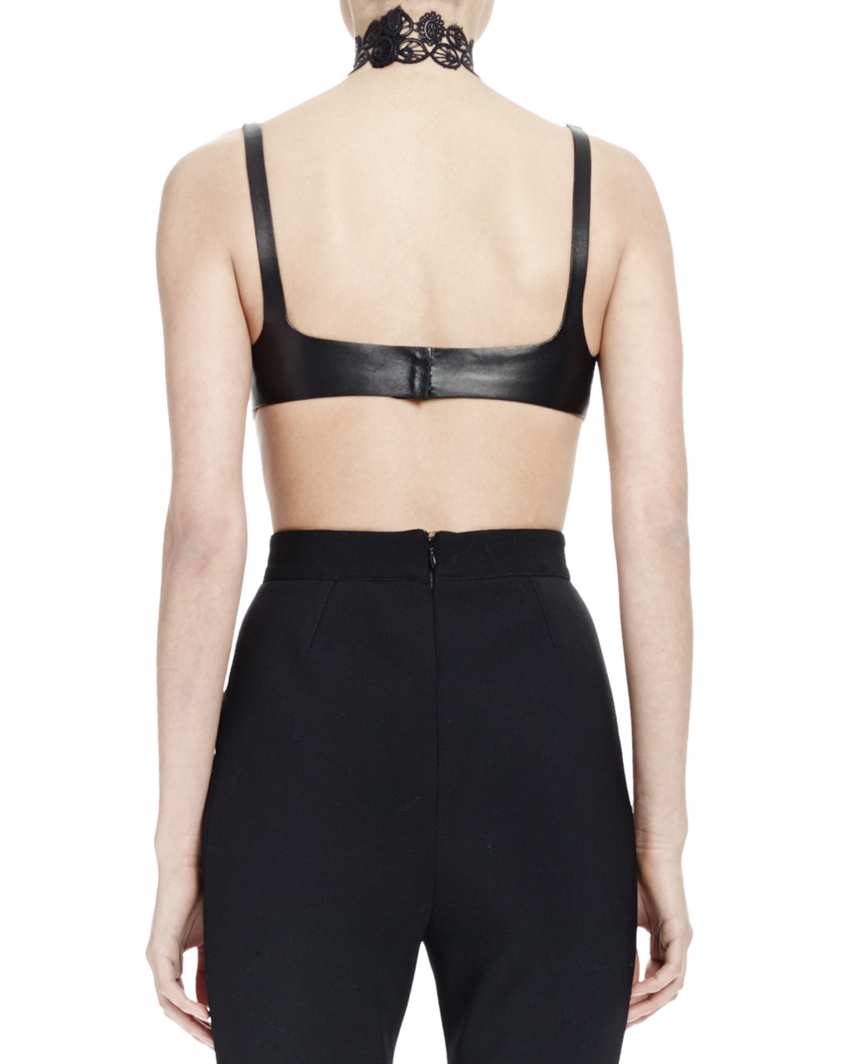 Lyst - Alexander Mcqueen Halter-neck Leather Bra Top W/lace Detail in Black