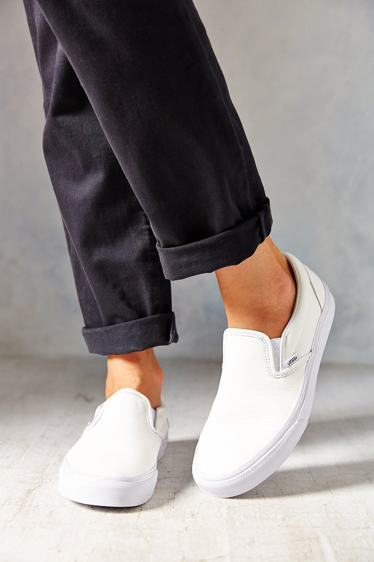 Lyst - Vans Classic Premium Leather Slip-On Women'S Sneaker in White