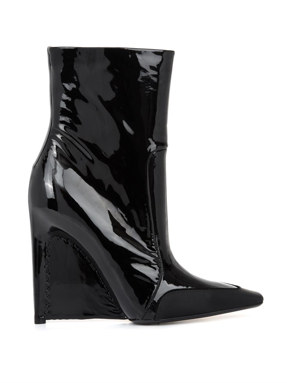 Balenciaga Patent-Leather Stiletto-Wedge Boots in Black | Lyst