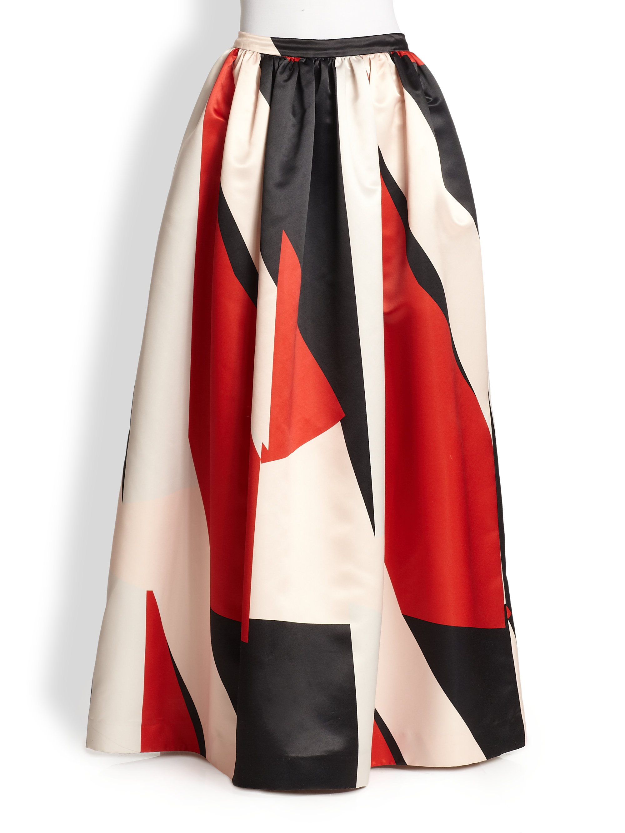 Alice   olivia Abella Long Flared Skirt in Red | Lyst