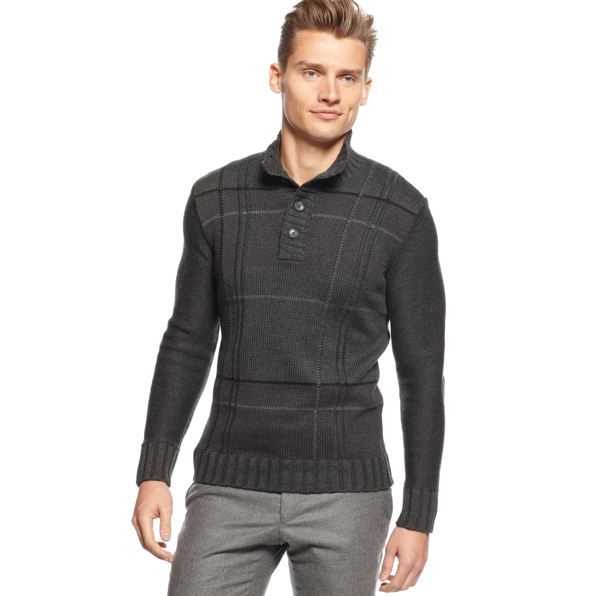 Calvin Klein Macys Exclusive Plaid Front Sweater in Gray for Men ...