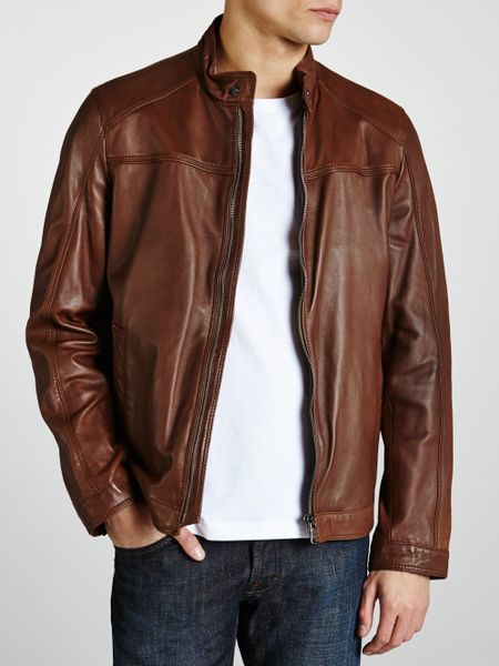 Boss Niwen Leather Jacket in Brown for Men | Lyst