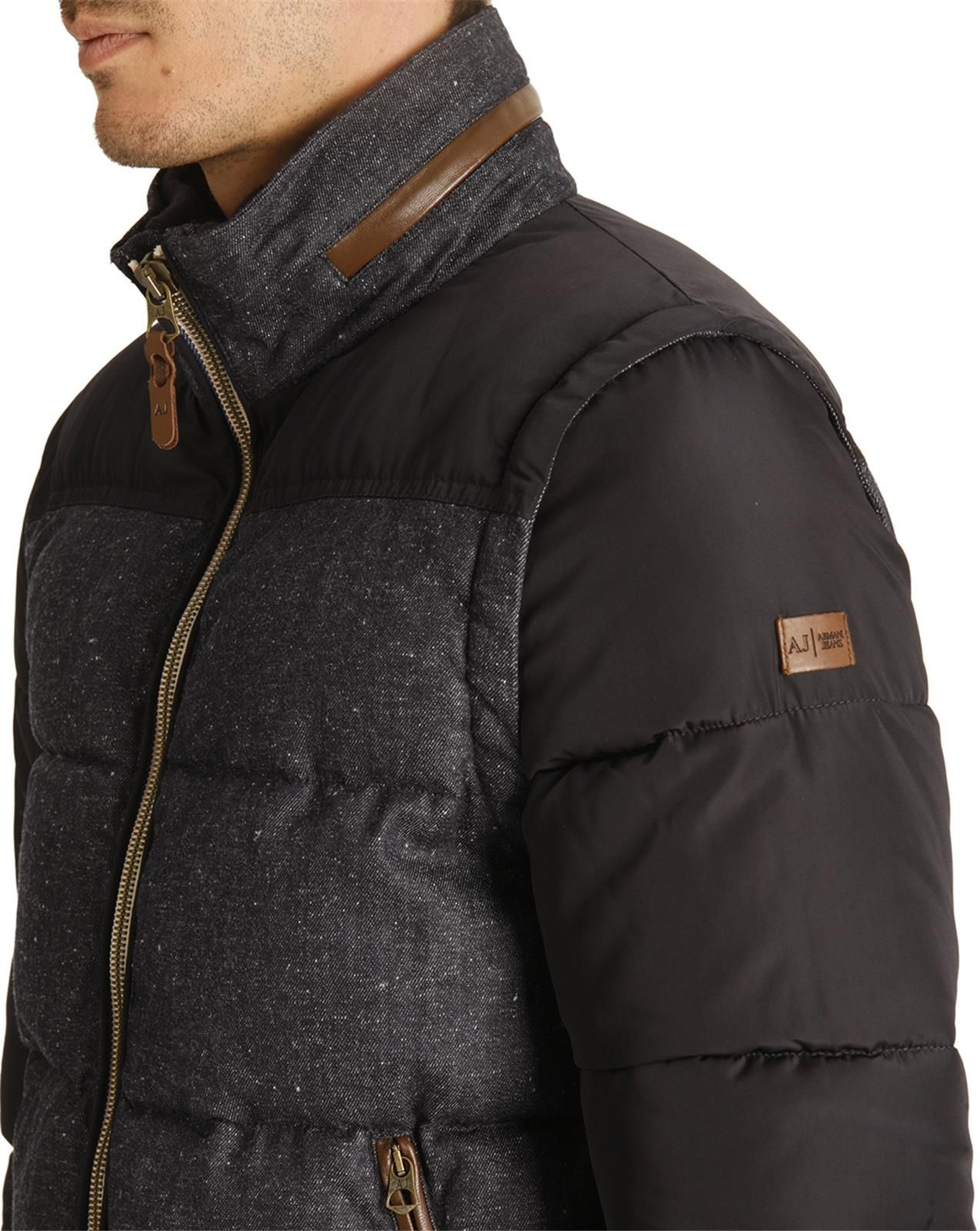 Armani jeans B11 Dual-Fabric Nylon And Denim Down Jacket With Removable Sleeves in Blue for Men 