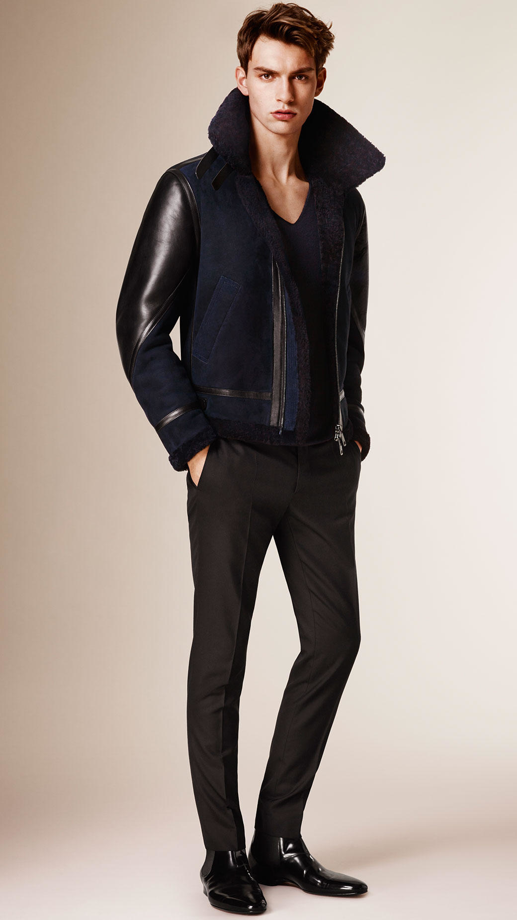 Lyst - Burberry Shearling Aviator Jacket in Blue for Men