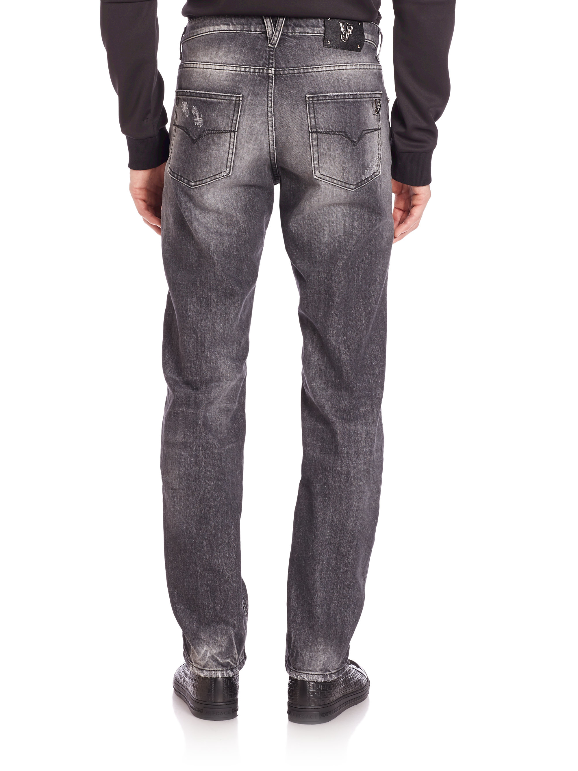 Versace jeans Distressed Straight-leg Jeans in Black for Men | Lyst
